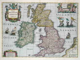 イギリスの地図、1631年（手描きの彫刻）